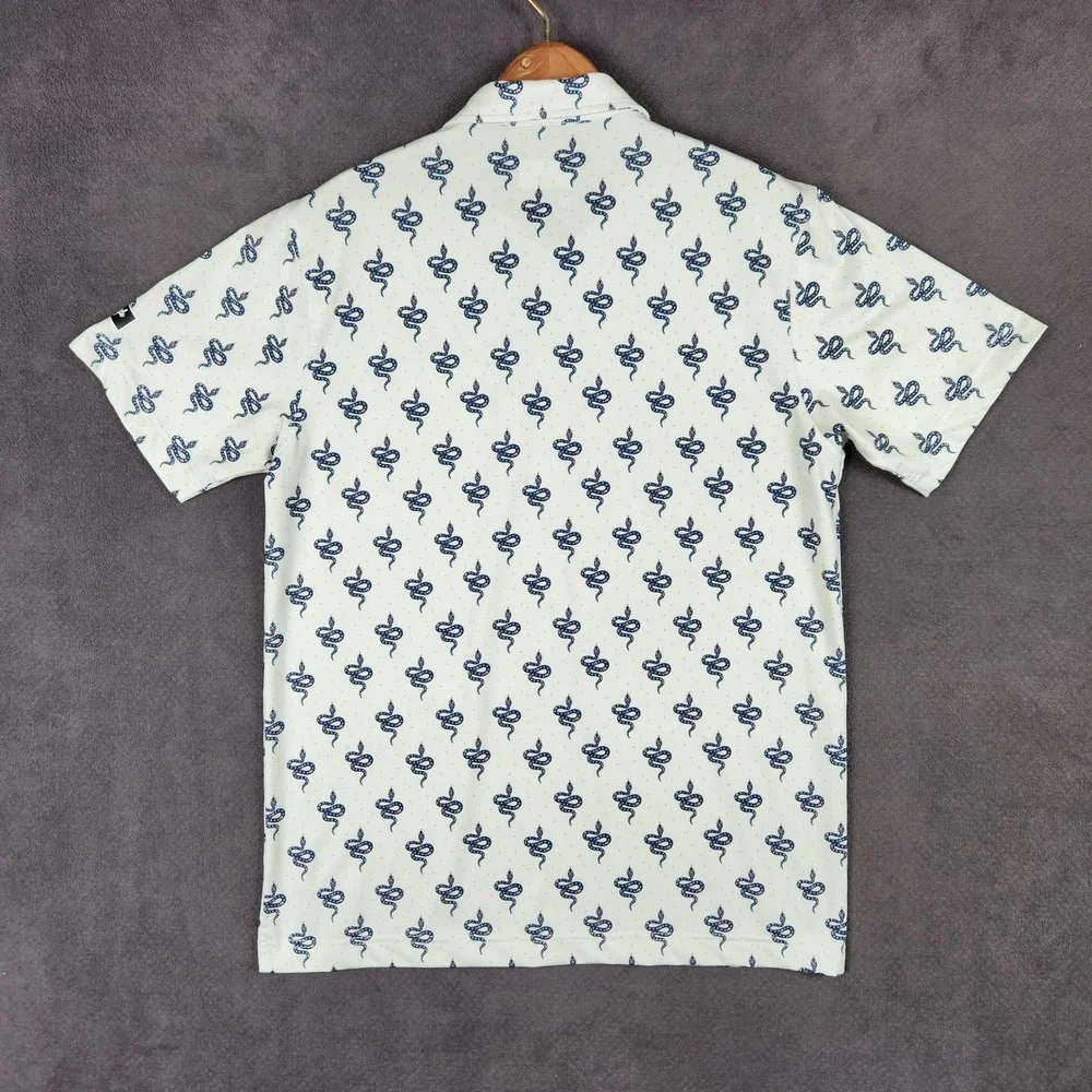 Waggle Golf Polo Shirt Mens Medium White Snake Print Performance Short Sleeve - Picture 2 of 6